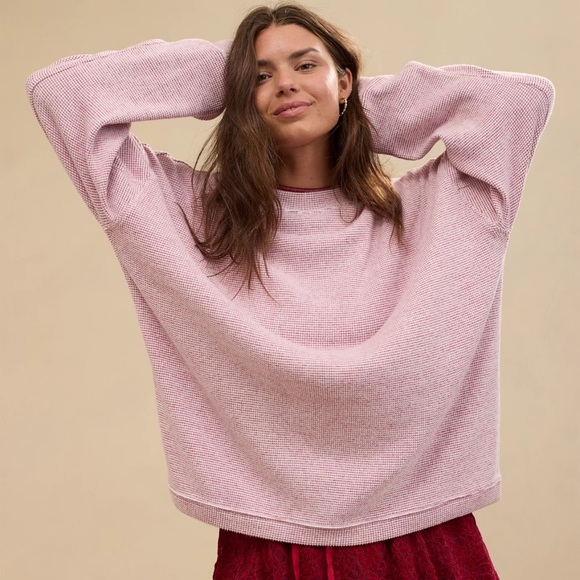 🎉Host Pick 🎉 AERIE ‘Getaway’ Waffle Pink Oversized Sweatshirt - Picture 2 of 12